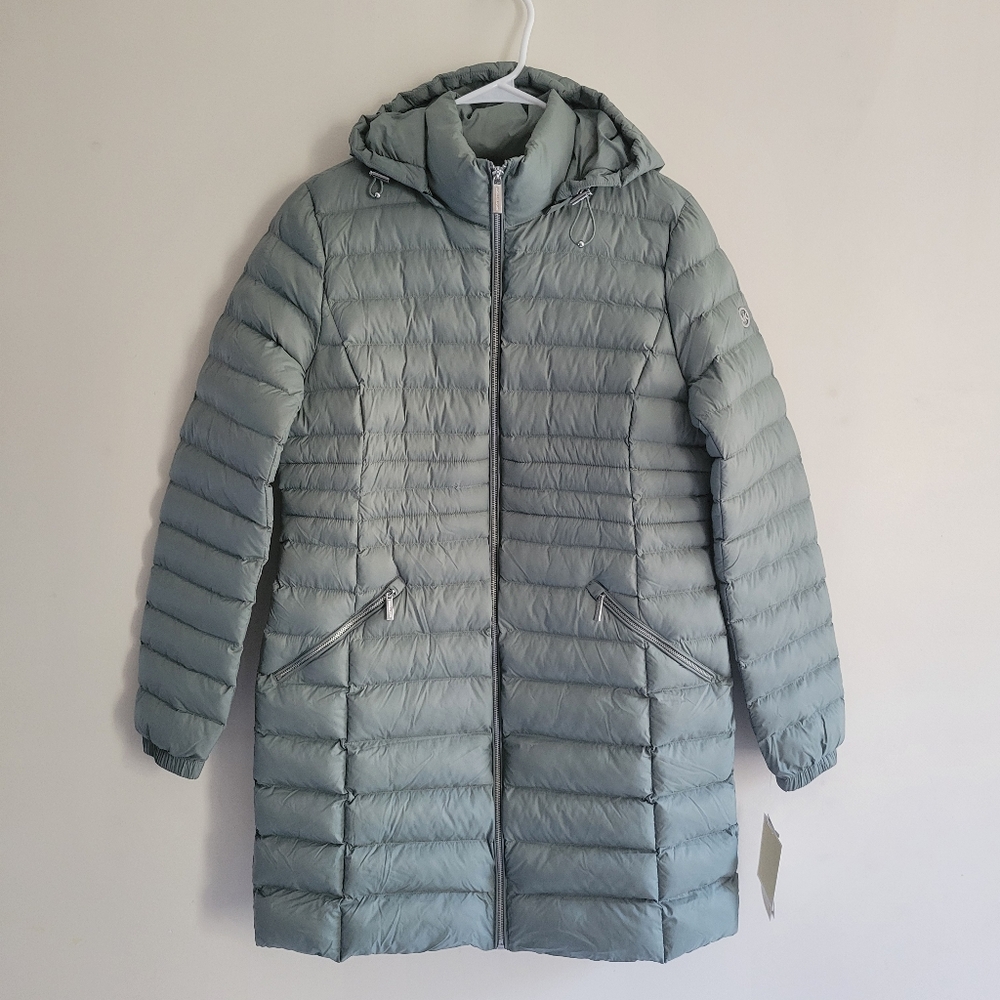 MICHAEL Michael Kors Light Sage Down Alternative Packable Hooded Coat - Size M
